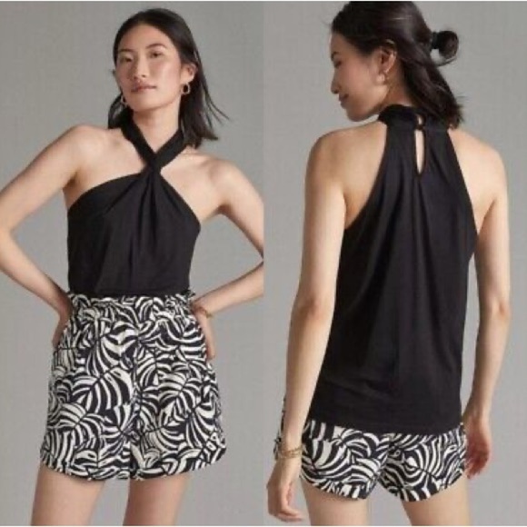 Anthropologie Eri & Ali Cross Twisted Halter Top Size M 
Black (j6) - Picture 1 of 11
